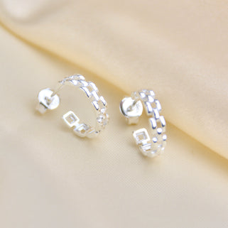 Sterling Silver Panther Link Huggie Hoop Earrings