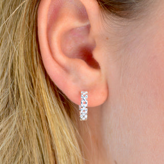 Sterling Silver Panther Link Huggie Hoop Earrings