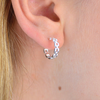 Sterling Silver Panther Link Huggie Hoop Earrings