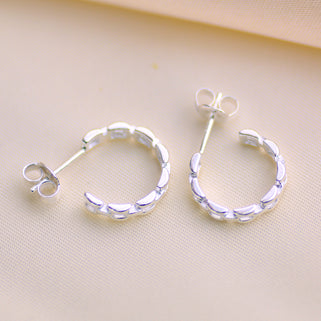 Sterling Silver Panther Link Huggie Hoop Earrings