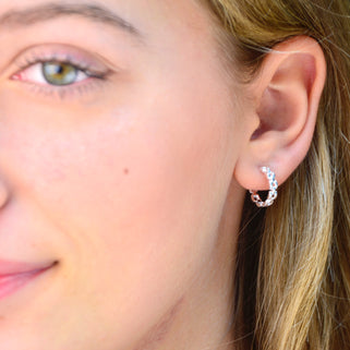 Sterling Silver Panther Link Huggie Hoop Earrings