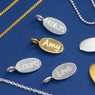 Silver or Gold Oval Disc Engraved Charm
