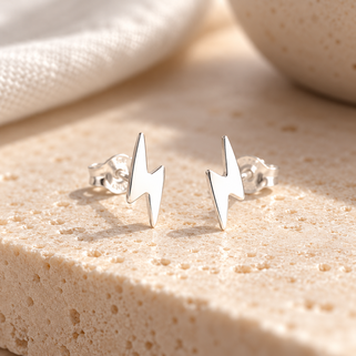 Gold Lightning Bolt Stud Earrings
