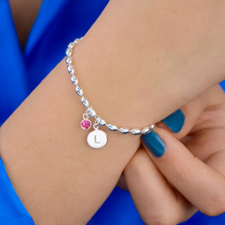 Personalised Sterling Silver Initial and Birthstone Seed Bracelet
