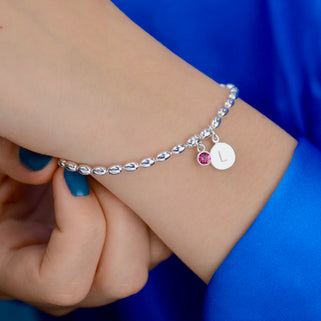 Personalised Sterling Silver Initial and Birthstone Seed Bracelet