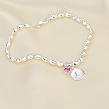 Personalised Sterling Silver Initial and Birthstone Seed Bracelet