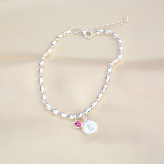 Personalised Sterling Silver Initial and Birthstone Seed Bracelet