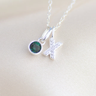 Silver Sparkle Kiss Birthstone Necklace