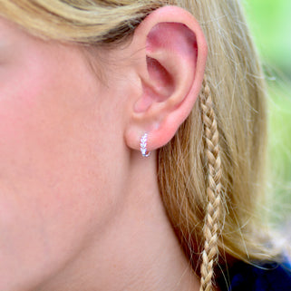 Mini Silver Leaf Huggie Hoop Earrings