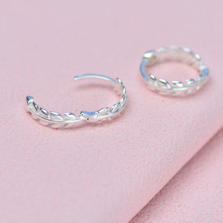 Mini Silver Leaf Huggie Hoop Earrings