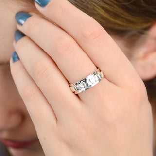 Sterling Silver Hammered Hearts Spinning Ring