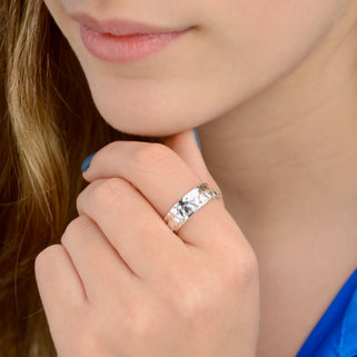 Sterling Silver Hammered Hearts Spinning Ring