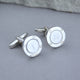 Silver porthole cufflinks with initial 