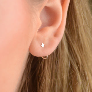 Silver Tiny Star Sleeper Pull Through Hoop Earrings