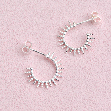Sterling Silver Sunburst Huggie Hoop Earrings