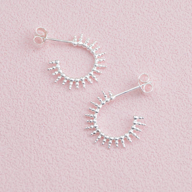 Sterling Silver Sunburst Huggie Hoop Earrings
