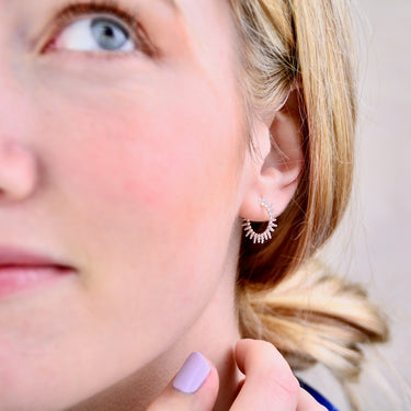 Sterling Silver Sunburst Huggie Hoop Earrings