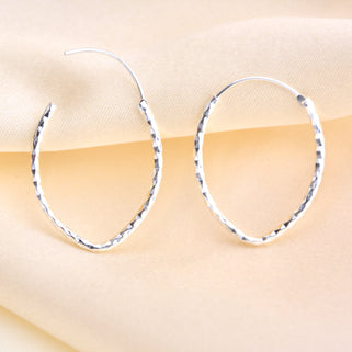 Sterling Silver Textured Oval Hoop Earrings