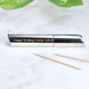 Engraved Silver Plated Toothpick Holder shown close up