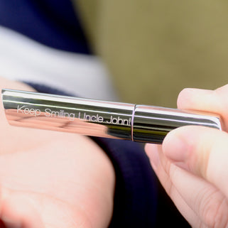 Engraved Silver Plated Toothpick Holder shown close up with model