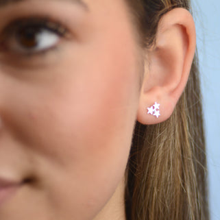 Sterling Silver Mini Triple Star Cluster Stud Earrings