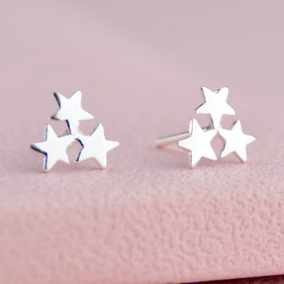 Sterling Silver Mini Triple Star Cluster Stud Earrings