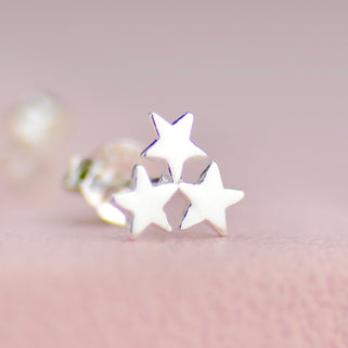 Sterling Silver Mini Triple Star Cluster Stud Earrings