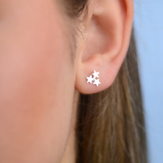Sterling Silver Mini Triple Star Cluster Stud Earrings