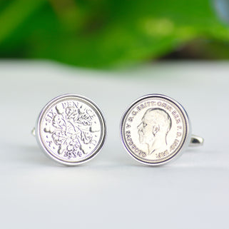 Luxury 90th Birthday 1934 Sixpence Cufflinks shown in close up shot