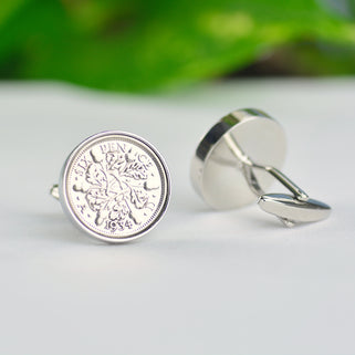 Luxury 90th Birthday 1934 Sixpence Cufflinks shown in close up shot