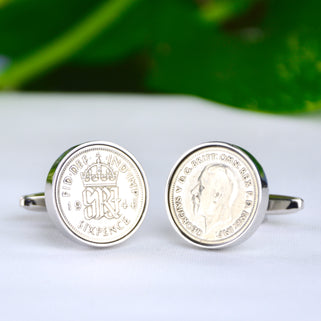 Luxury 80th Birthday 1944 Sixpence Cufflinks shown in close up shot