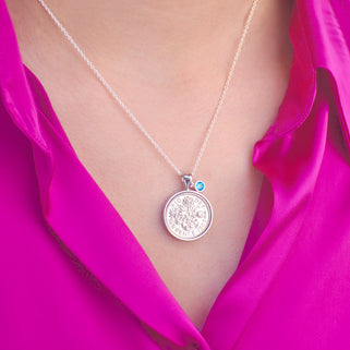Personalised 1965 Sixpence and Birthstone Necklace