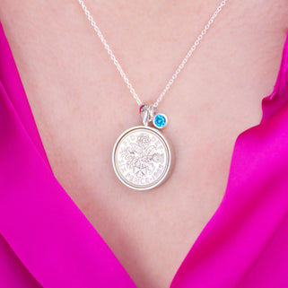 Personalised 1965 Sixpence and Birthstone Necklace