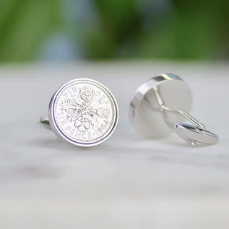 Luxury 60th Birthday 1964 Sixpence Cufflinks shown in close up shot