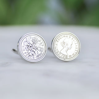Luxury 70th Birthday 1954 Sixpence Cufflinks shown in close up shot