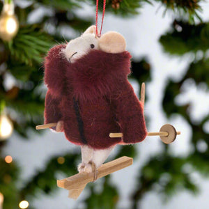 Felt Mouse with Skis Hanging Decoration