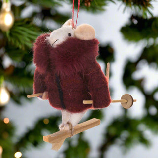 Felt Mouse with Skis Hanging Decoration