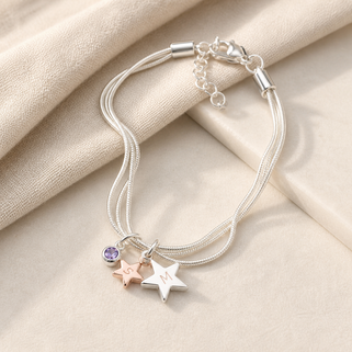 Personalised Birthstone Double Star Bracelet