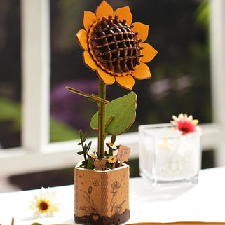 Wooden Sunflower DIY Model Kit shown fully built
