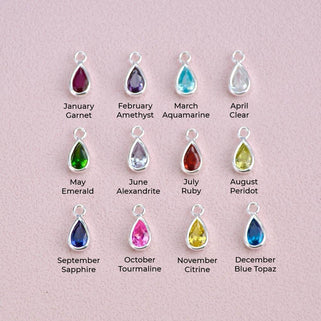Girl's Sterling Silver Teardrop Birthstone Charm Necklace