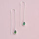 Sterling Silver Teardrop Birthstone Threader Earrings shown close up with May/Emerald birthstone