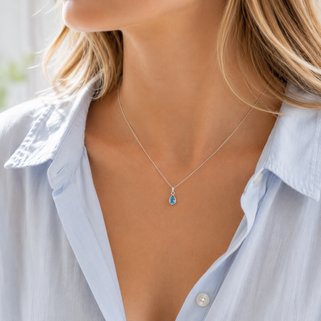 Personalised Silver Teardrop Birthstone Necklace