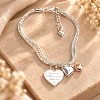 Personalised Triple Hearts Bracelet