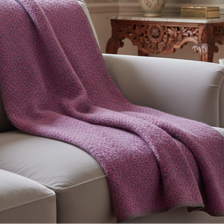 Twill Pink and slate wool throw shown folded