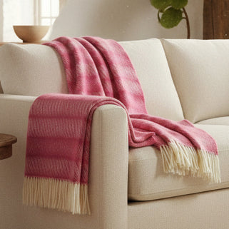 Twist Pink Wool Throw with Cream Tassles