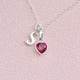 Valentines Heart Birthstone and Script Initial Necklace in Sterling Silver