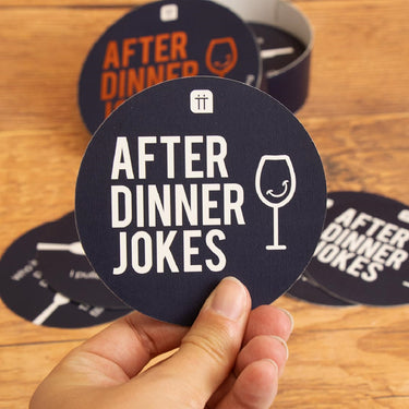 After dinner joke cards in a round box