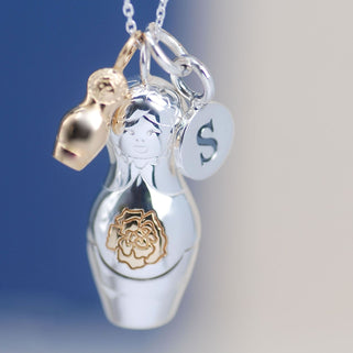 Personalised Sterling Silver Babushka Russian Doll Necklace
