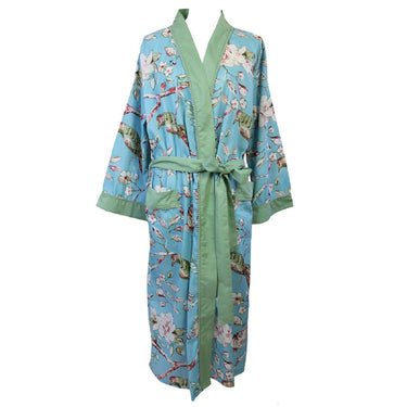 Blue & Green Blossom Kimono Dressing Gown