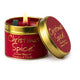 Christmas spice tinned candle in red and gold packaging